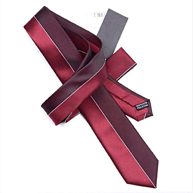 Manoble Men's Necktie Wine Red 2.36 Inches Slim Woven Tie + Gift Box - Image 5